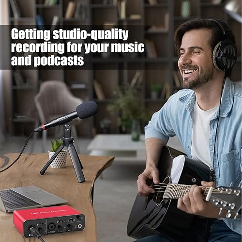 Miniatura 6 de Interfaz de audio USB para grabación de música, interfaz XLR con alimentación fantasma de 48 V, TRS equilibrado con amplificador de auriculares,