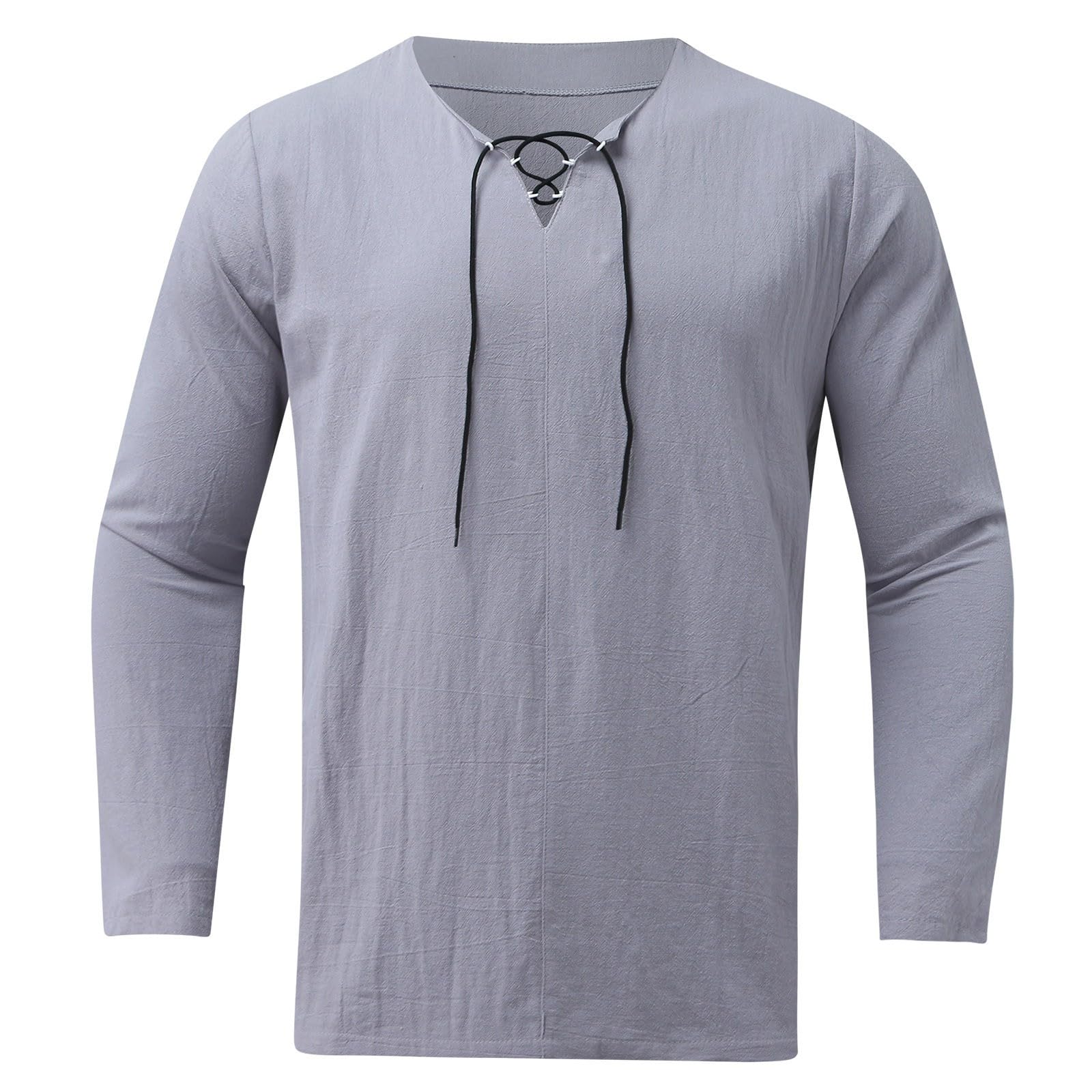 Maglia a maniche lunghe da uomo, sottile, tinta unita, con scollo a V, per il tempo libero, con lacci, leggera, a maniche lunghe, per attività all'aperto, comoda, casual, comoda