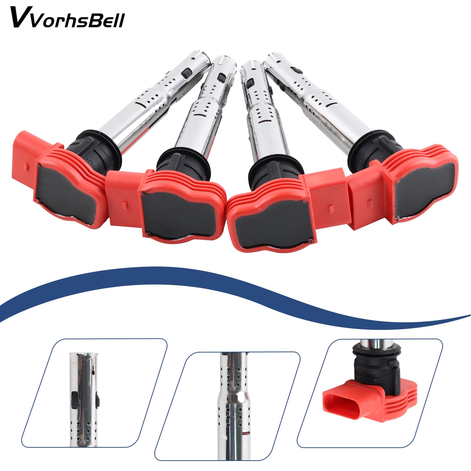 Bobina di accensione per Audi A4 A5 R8 2.0T e VW Golf GTI MK6 2.0T High Energy, alloggiamento in metallo, resistente alle vibrazioni, confezione da 4 pezzi