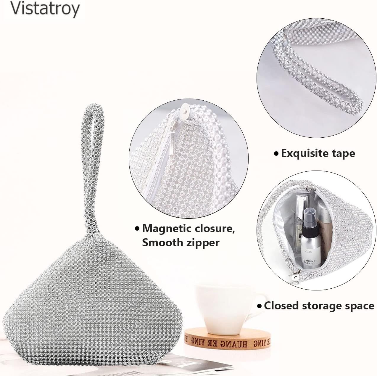 Women's Evening Bag Sparkly Rhinestone Purse Triangle Designer Chain Clutch Purse Bag Party Prom Wedding Purse - Image 2