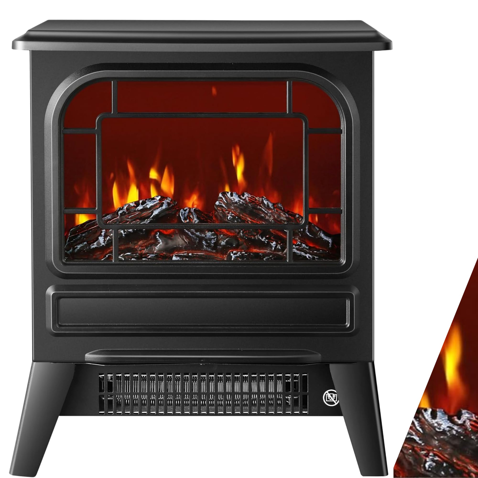 Elektrokamin mit Heizlüfter 1950W Elektro Kamin Elektrischer Heizung LED Kaminfeuer Effekt Kaminofen Flammeneffekt Heizer Ofen geräuscharm regelbar Schwarz