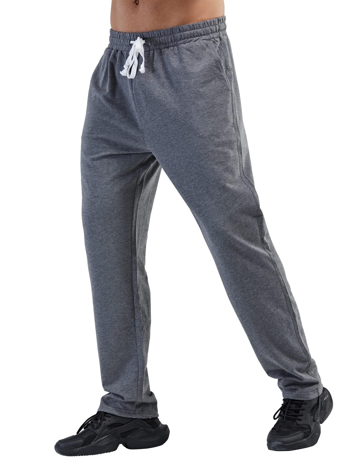 Mens Cotton Athletic Pants Open Bottom Running Sweatpants
