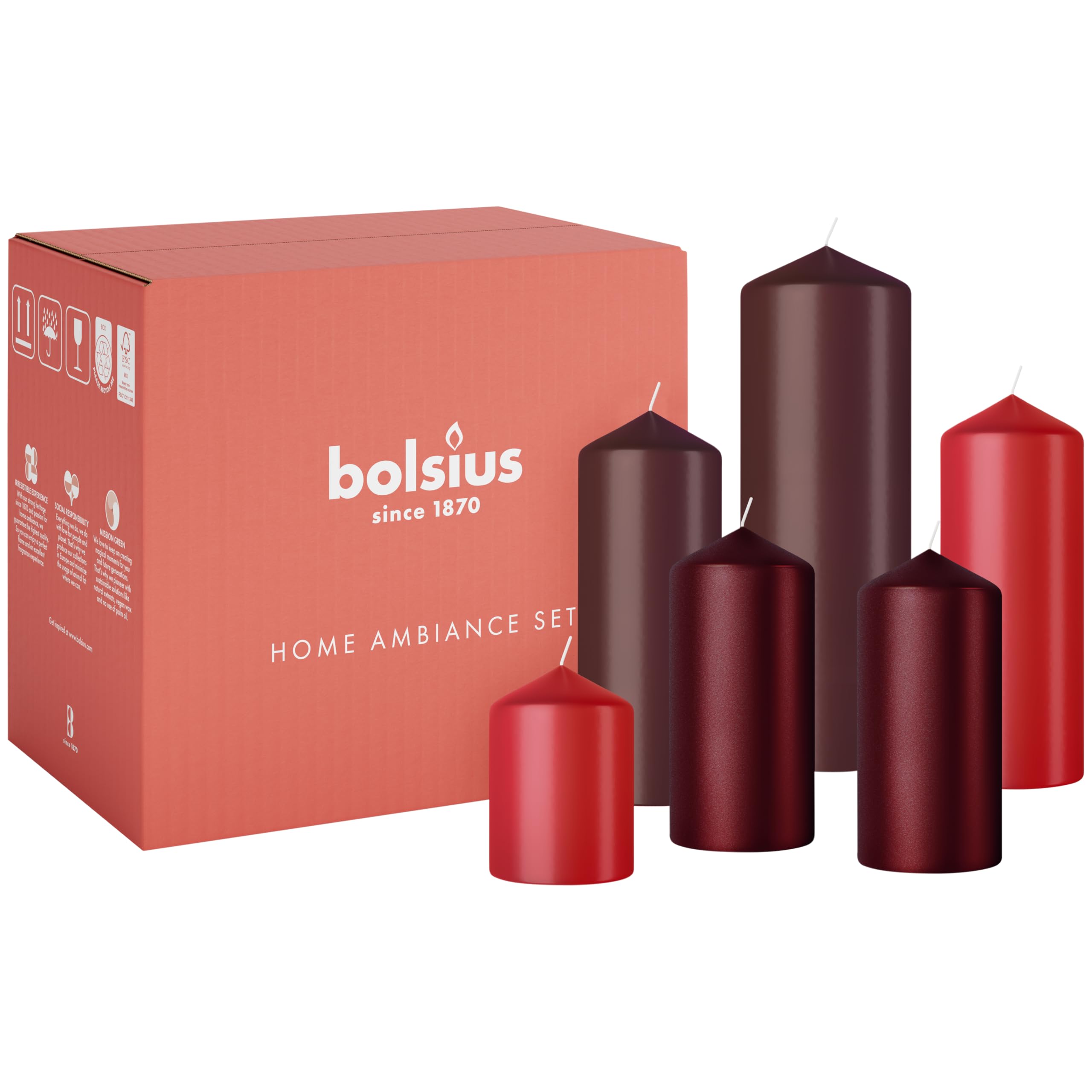 Bolsius - Candle Set - Red - 6 Candles - Decorative Candles - Contains Natural Plant Wax - No Palm Oil โ image 1