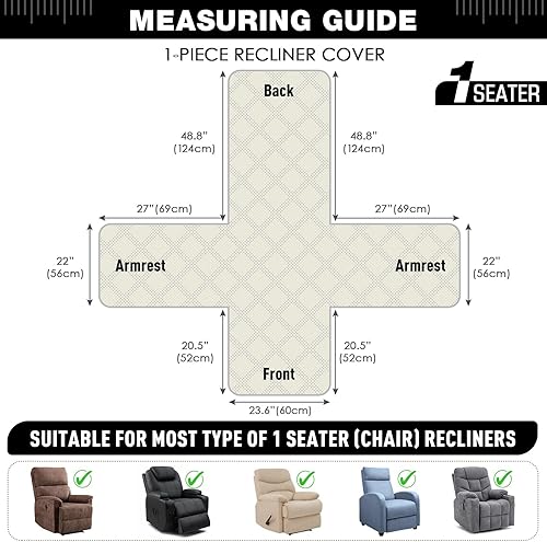 Miniatura 30 de TAOCOCO Funda para silla reclinable 100% impermeable, fundas antideslizantes para silla reclinable con bolsillo, protector de muebles lavable