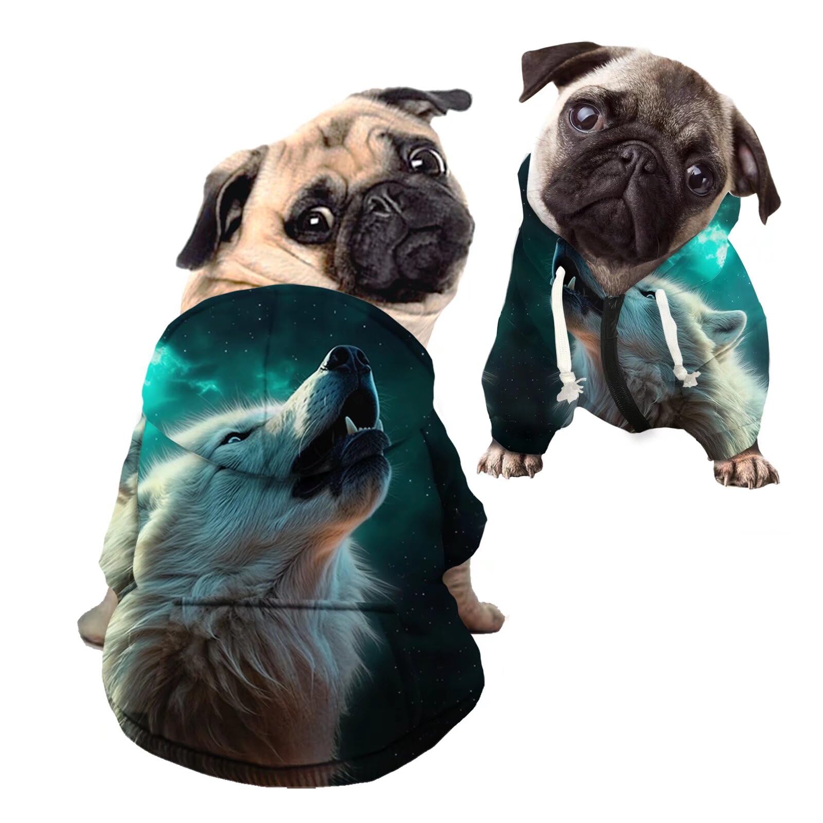 Kuiaobaty Wolf Print Basic Dog Hoodie Galaxy Zipper Pet Sweatshirt Hooded Pullover, Wolves Pattern Dog Jumpers Sweaters Dog Apparel Clothes - M