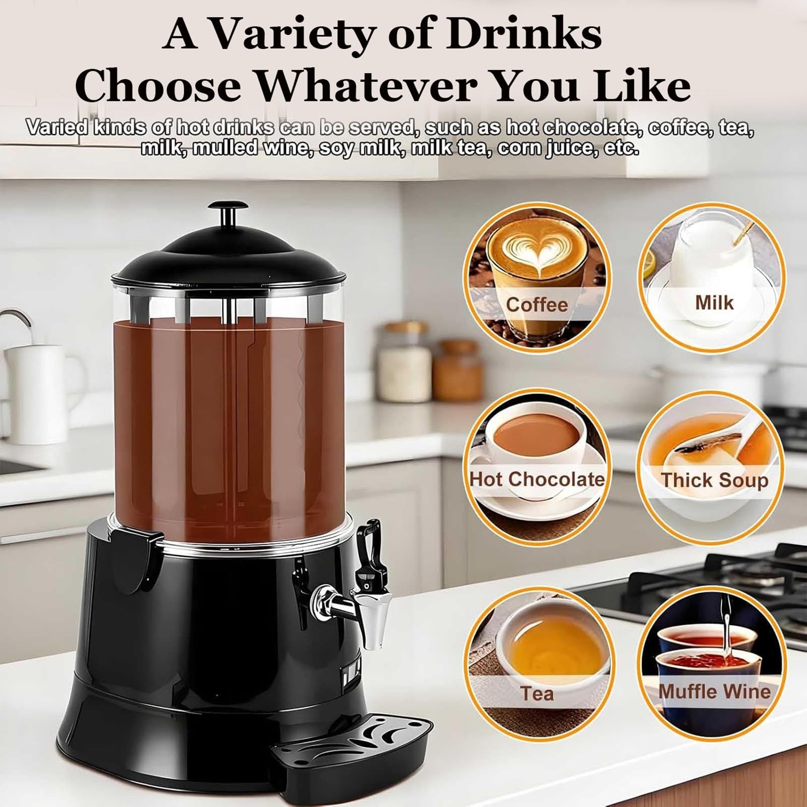 Heißgetränkeautomat mit intelligenter Temperaturregelung für den gewerblichen Einsatz, geeignet für Kakao, Milch, Kaffee und Saft (5L)