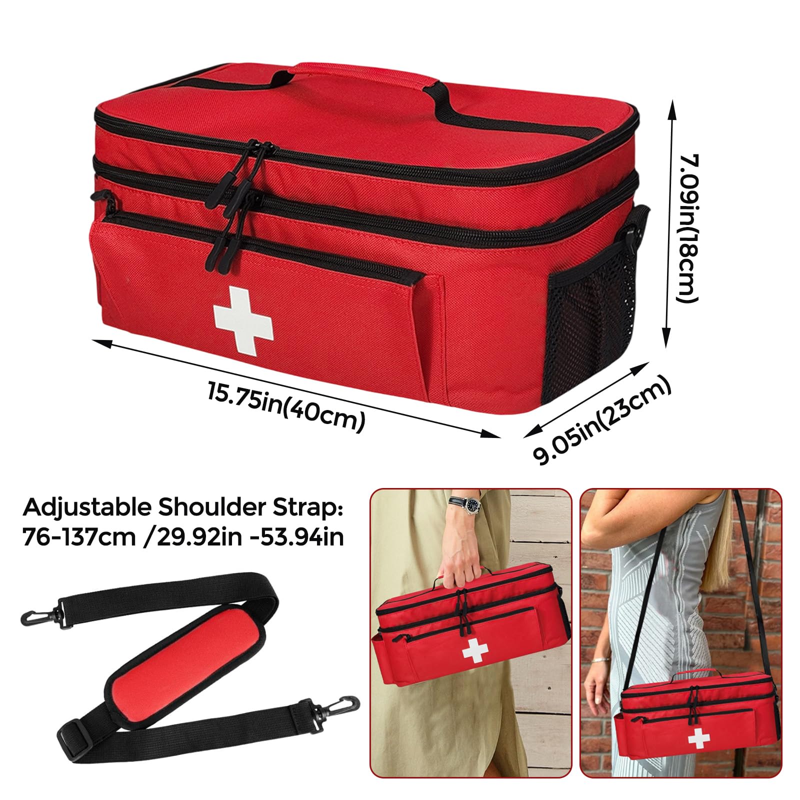 Yolispa Sac de premiers secours vide - Sac à médicaments portable - Sac à pharmacie de voyage - Capacité d'urgence - Sac de rangement médical pour la maison, les voyages, le camping, la randonnée