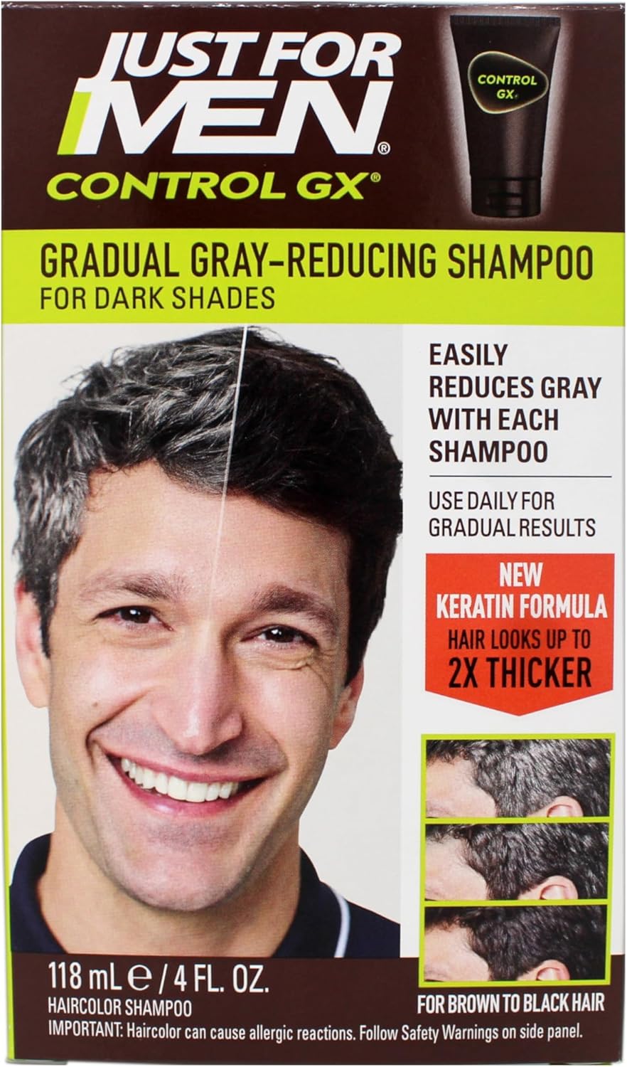 Just for Men Control GX Grey Reducing Shampoo, Gradual Hair Color, 4 fl oz - 4 Pack (Packaging May Vary)