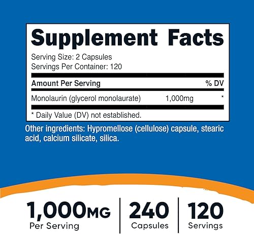 Miniatura 2 de Nutricost Monolaurina 1000 mg (120 porciones, 240 cápsulas) - Sin gluten, sin OMG, vegano