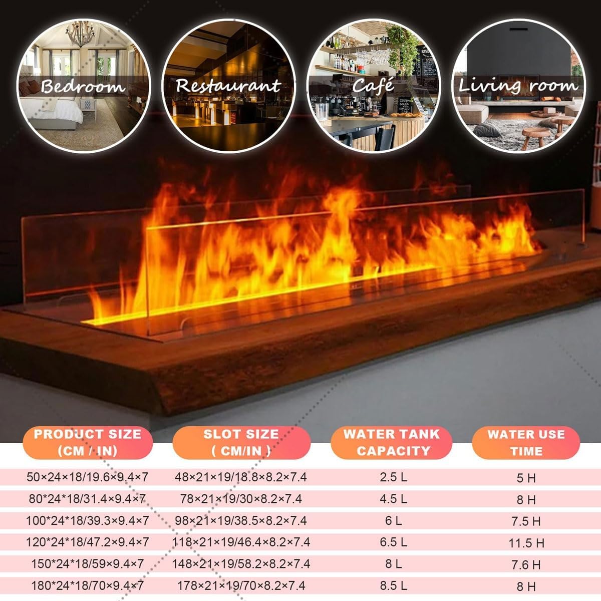 3D Water Vapor Fireplace,Recessed Electric Vapor Fireplace with 9 Color Flame & Remote Control,Electric Fireplaces with Flame Adjustment,Automatic Water Filling(150cm)