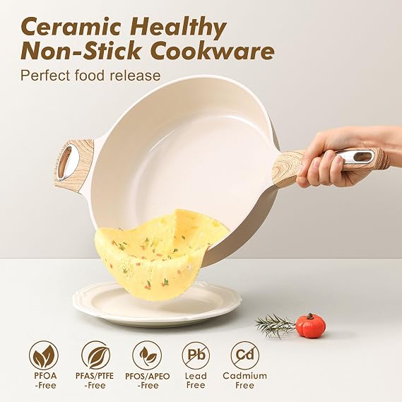 SENSARTE 30cm Deep Ceramic Nonstick Frying Pan, 4.7L Saute Pan with Lid
