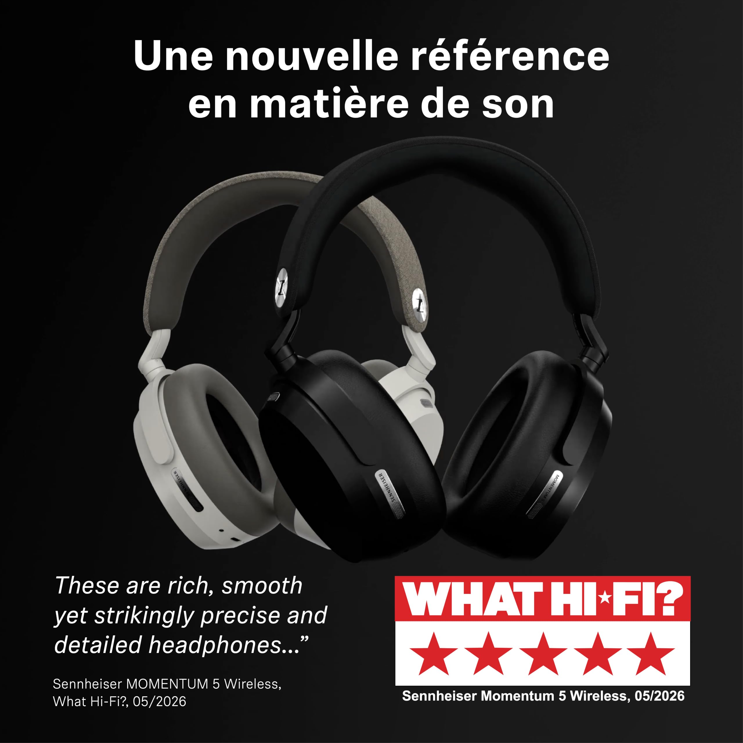 Sennheiser Momentum 5 Wireless – Casque Bluetooth à réduction de Bruit Active, appels d’Une Grande clarté, ANC adaptative, Design Circum-auriculaire, autonomie Jusqu’à 57 Heures, Noir