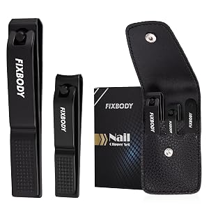 Nail Clipper Set Ultra Sharp Black Stainless Steel Fingernail Toenails Clipper and Nail File with Leather Travel Case