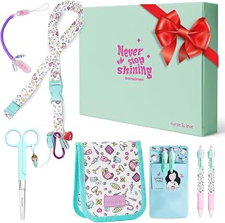 Nurse Is Love Krankenschwester Geschenke 5-Teiliges Set | Schlüsselband + Schere + Taschenorganizer + Stifte Taschenschutz mit Kugelschreiber Mehrfarbige + Scherenhalter | Krankenschwester Zubehör