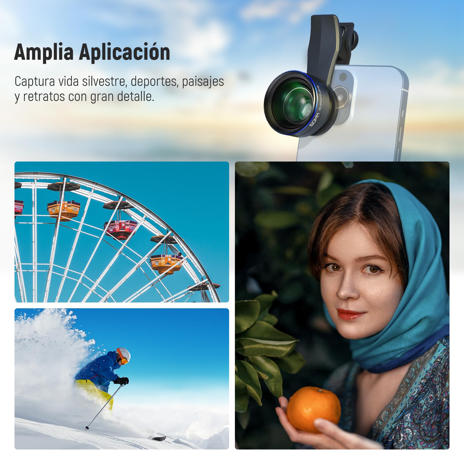 NEEWER 60mm Teleobjetivo con 17mm Rosca Clip de Lente de Teléfono y 67mm Anillo Adaptador de Filtro, Aumento 2x Compatible con iPhone Samsung, LS-41 PRO
