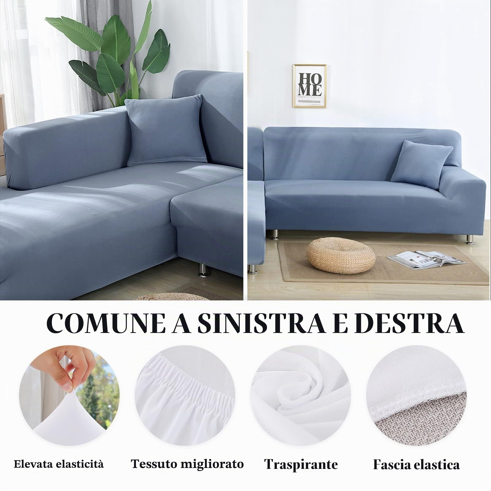 Jaotto Copridivano con Penisola Elasticizzato A Sinistra Destra, Fodere Copridivano Angolare Universale, Copri Divano Chaise Longue a Forma di L (1 posto+2 posti, grigio blu)
