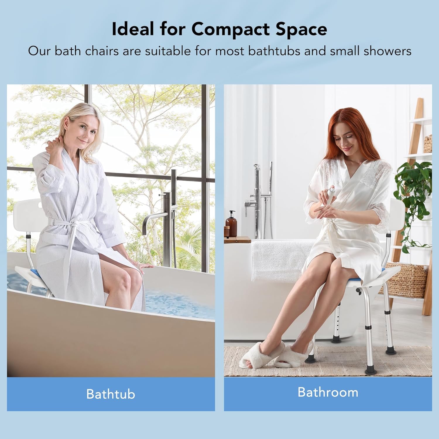 Careboda krzesło prysznicowe, 6 wysokości, montaż bez użycia narzędzi | Alum bath chair, 6 ht tool-free, soft cushion, non-slip, 136kg, elderly/pregnant/disabled.