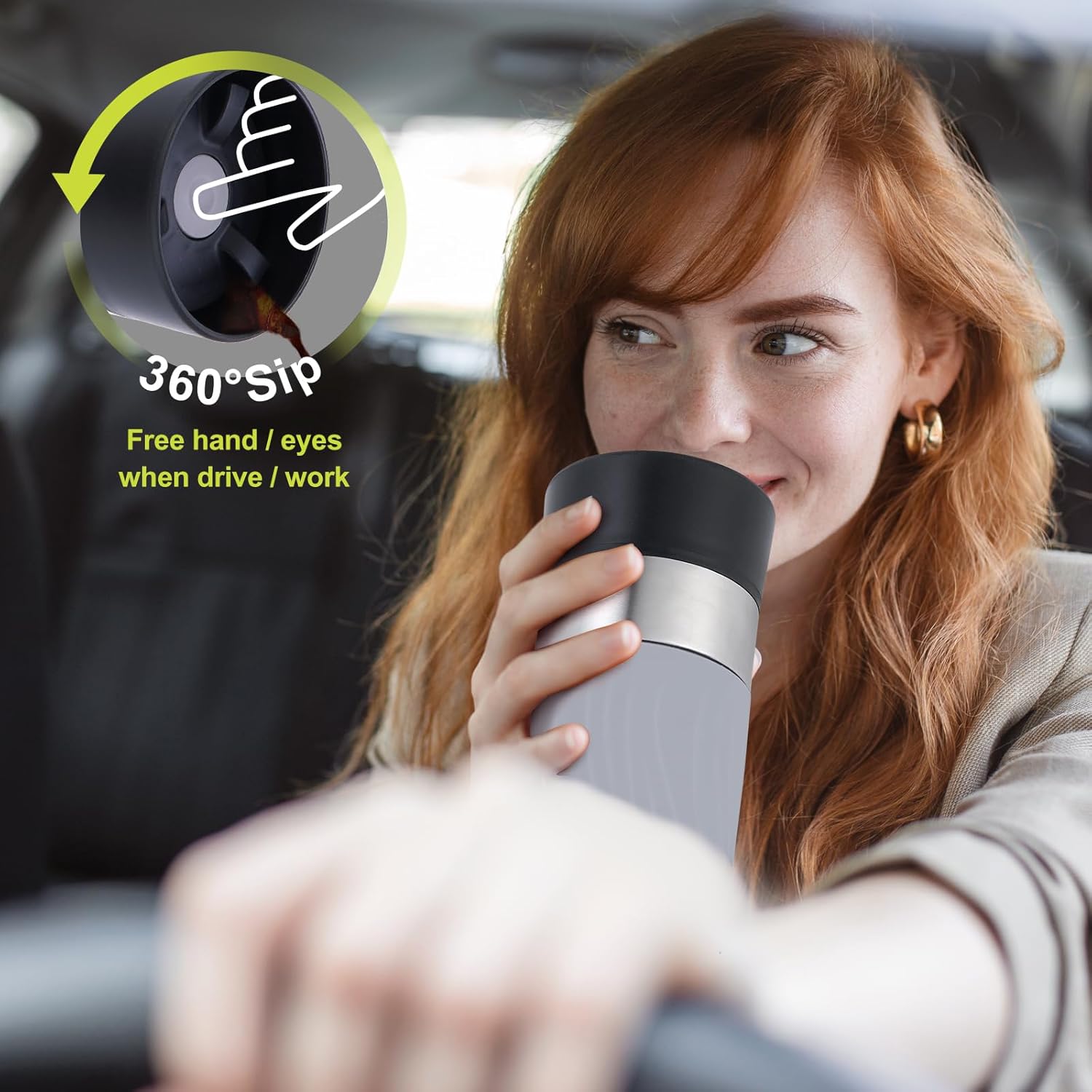 Travel Coffee Mug with 360°Lid, Travel Coffee Tumbler 16 oz Leak Proof, Stainless Steel Insulated Travel Mugs for Hot and Cold Spill Proof Leak Proof(Grey) - Image 2