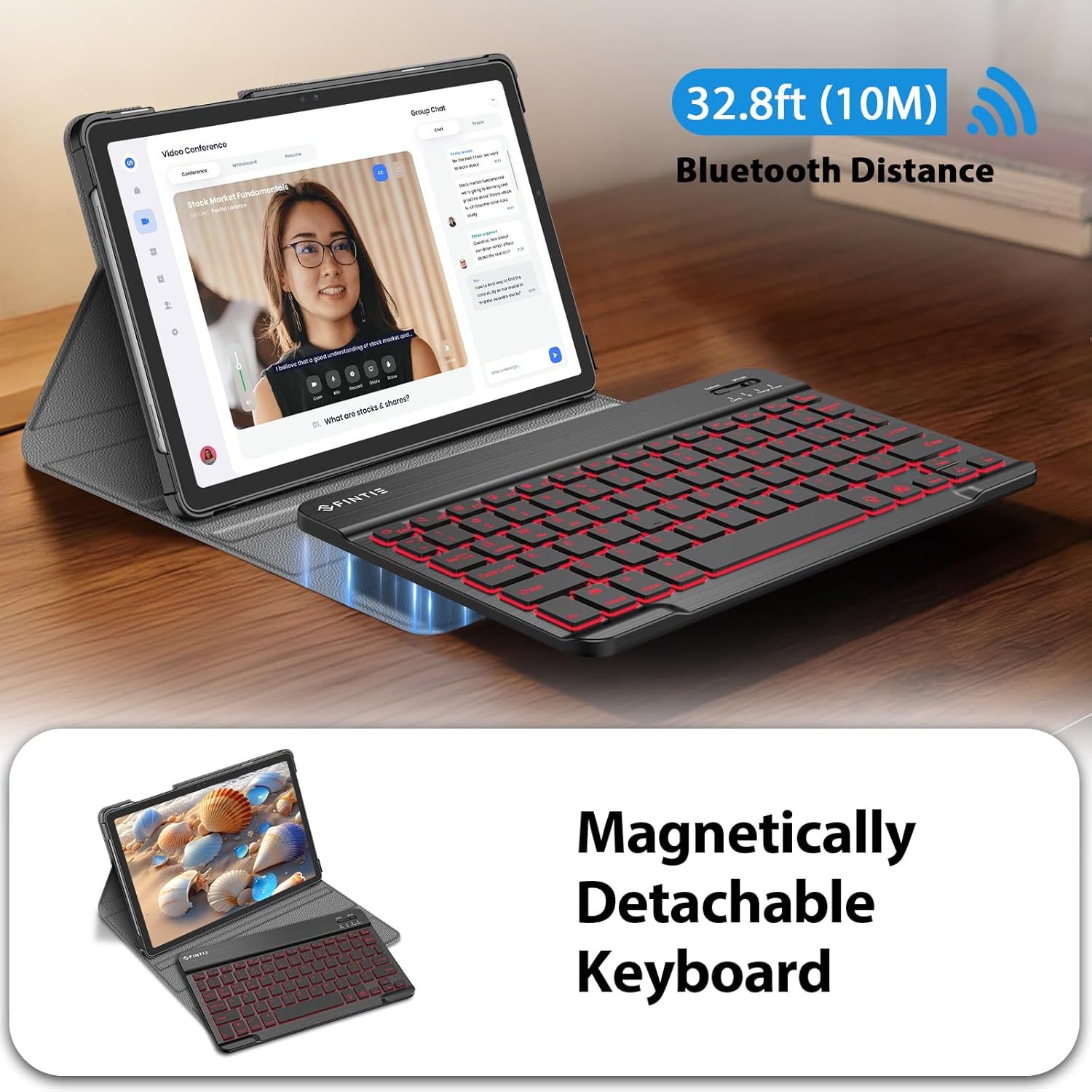 FINTIE Backlit Keyboard Case for Samsung Galaxy Tab A11+ Plus 2025/ A9+ Plus 11 Inch 2023, Detachable 7-Color Backlight Bluetooth Keyboard Protective Stand Cover, Black