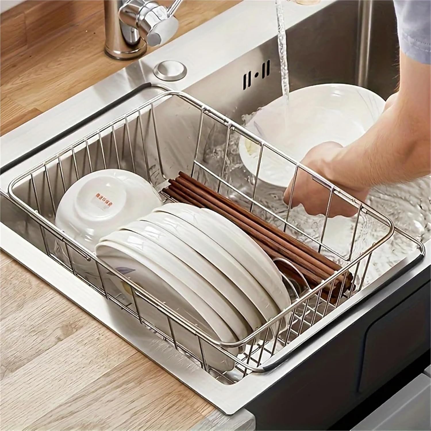 Retractable Sink Drain Rack Sink Dish Drain Rack Expandable Adjustable Vegetable Fruit Washing Basket Kitchen Accessories