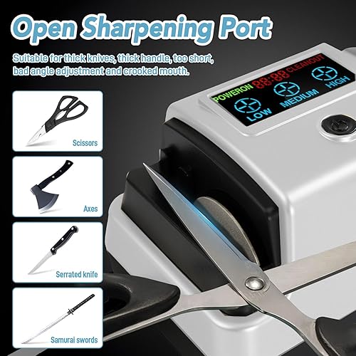 Miniatura 5 de Afilador de cuchillos eléctrico, máquina de afiladores de cuchillas 100% abrasivos de diamante y guías de ángulo de precisión, variable de 3