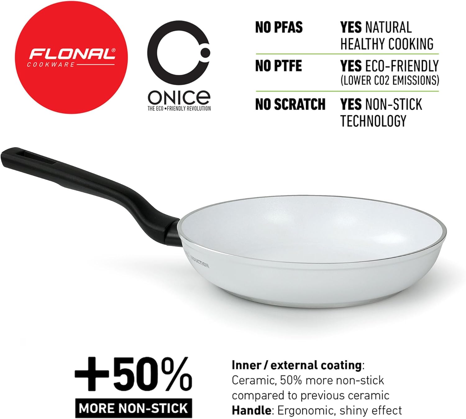 STP GOODS Flonal ONICE WHITE Ceramic Non-Stick Frying Pan, They are free of PFAS, PFOA and Heavy Metals (9.5" (24 cm))