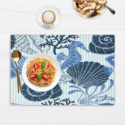 Miniatura 6 de Seahorse Theme Decor Placemats Set of 4 Table Mats Washable Placemat Waterproof Place Mats for Party Home Dining Table Decor 18x12 in