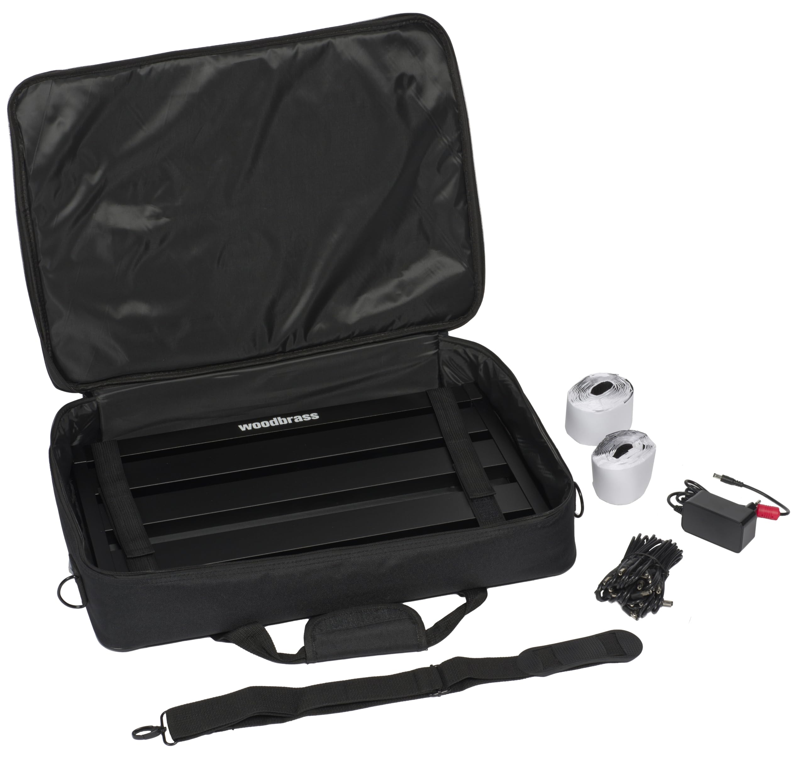 Woodbrass PB50-POWER Pedalboard alimenté avec housse de transport matelassée - Solution robuste et polyvalente pour 10 pédales d'effets guitare et basse : Parfait pour la maison, répétition et scène
