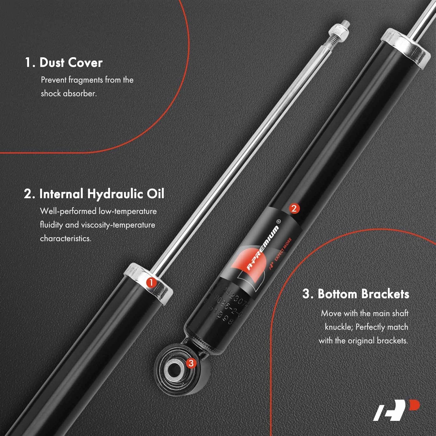 A-Premium Rear Shock Absorber Compatible with Volkswagen Jetta 2019-2024 & Audi A3 2015-2016, 2-PC Set