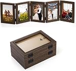 Covzoe 5 Folding Picture Frame, 4 x 6 Inch Double Hinged Wood Photo Frame with 5 Opening, High Definition Rustic Desktop Family Photo Collage for Birthday Christmas Lover Gift