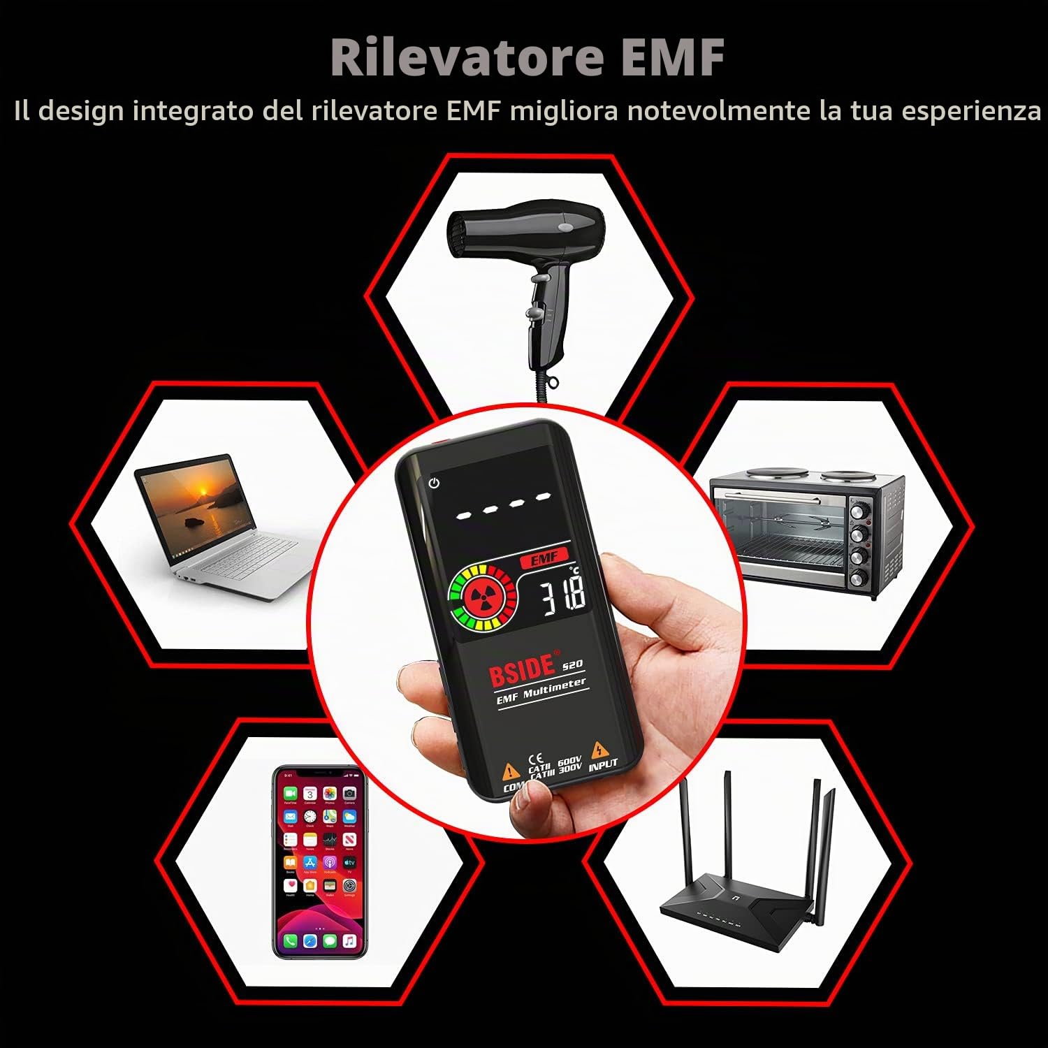 BSIDE Kit Multimetro Intelligente e Penna Tester di Tensione Grande Display a Colori Multimetro Ricaricabile con Rilevatore EMF Set Combinato di Tester Elettrico Kit di Test per Elettricista