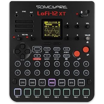 Sonicware Lofi-12 XT [Lo-fi Groovebox & Sampler] Retro Sampling with 12-bit Sampler Mode 8-Track Step Sequencer 26 Effects 15 Velocity Dynamic Pads with RGB LEDs