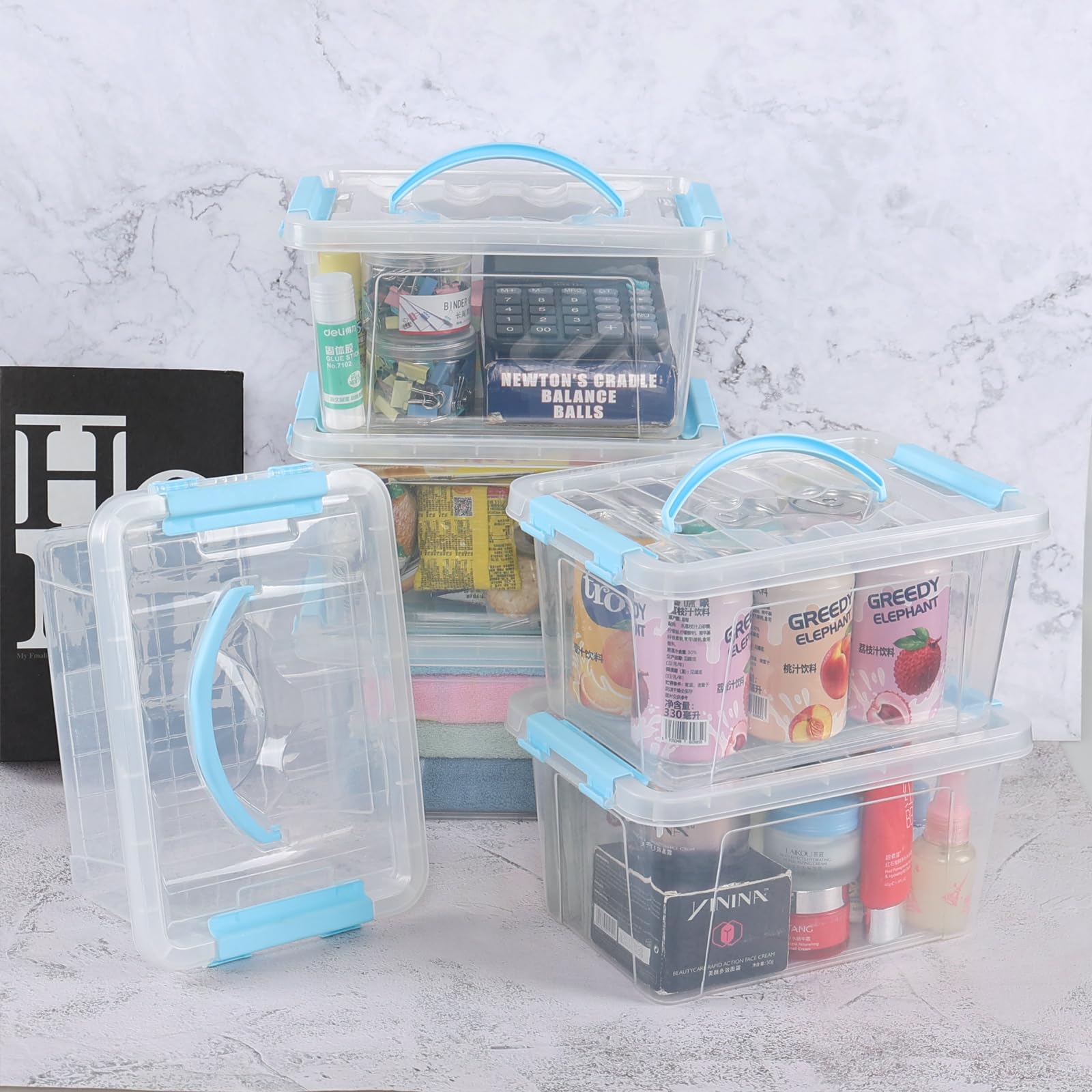 6L Kunststoff Aufbewahrungsbox mit Deckel 6er Set Klar Verriegelung Aufbewahrungsbehälter