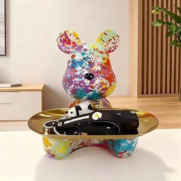 Resin Bear Statue for Home Decoration, Sitting Bear Sculpture Storage Tray for Accessory, Candy, Key for Living Room, Bedroom, Office and Entryway (2)