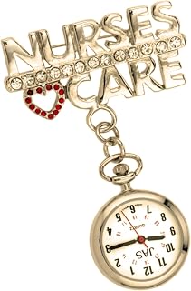 Unisex Nurses Lapel Watch Silicone (Infection Control) Metal - 'Nurses Care' - Gold