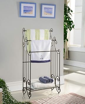 KB Designs - Freestanding 3 Tier Metal Towel Rack Stand, Clothes Drying Rack with Storage Shelf, Pewter