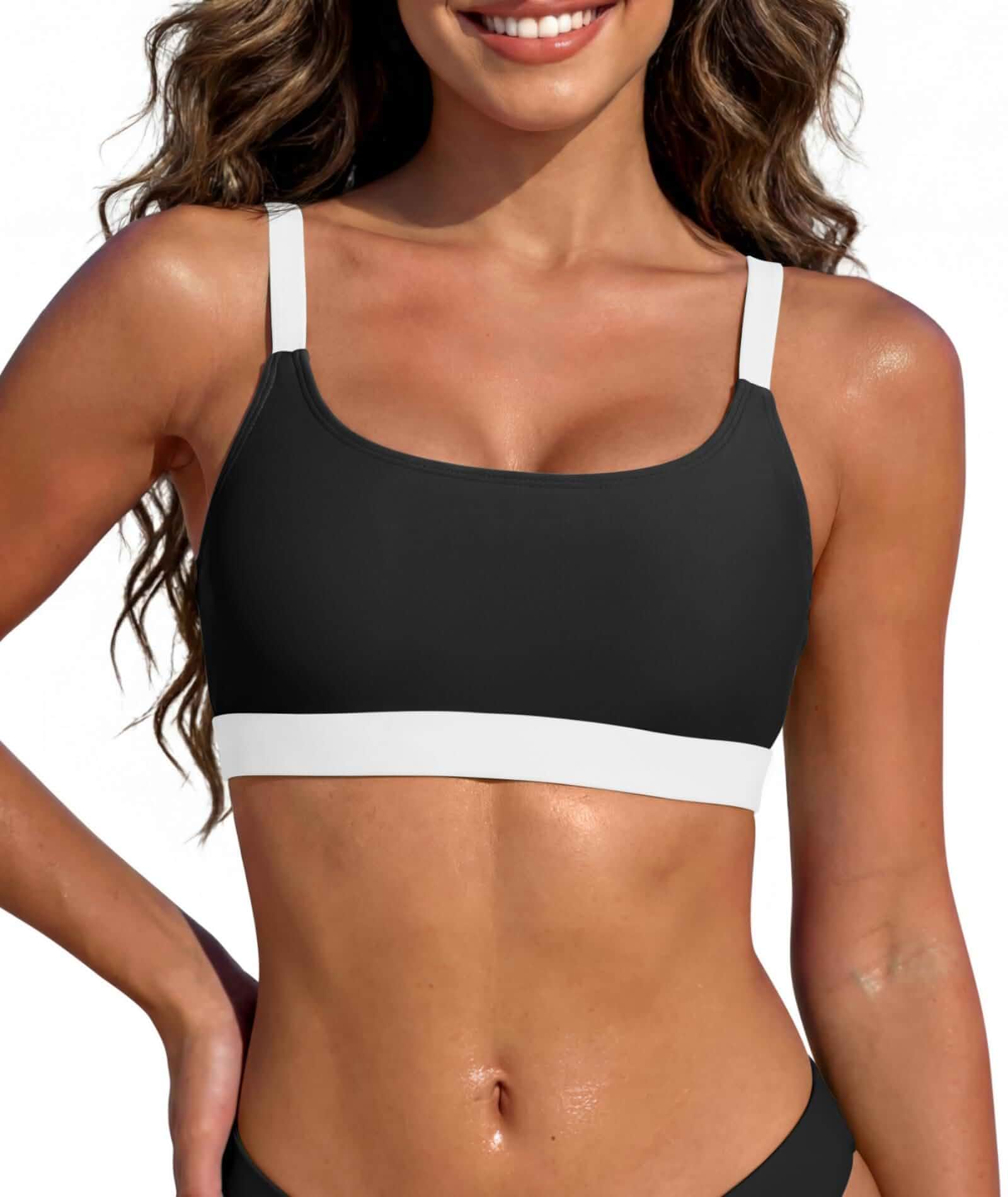 Sports Bikini Top for Women, Padded Scoop Neck Swim Bra, Crop Swimsuit Top Suitable for teen girls and women; Removable padded, Adjustable straps; Comfort for swimming, resort, tanning, and beach