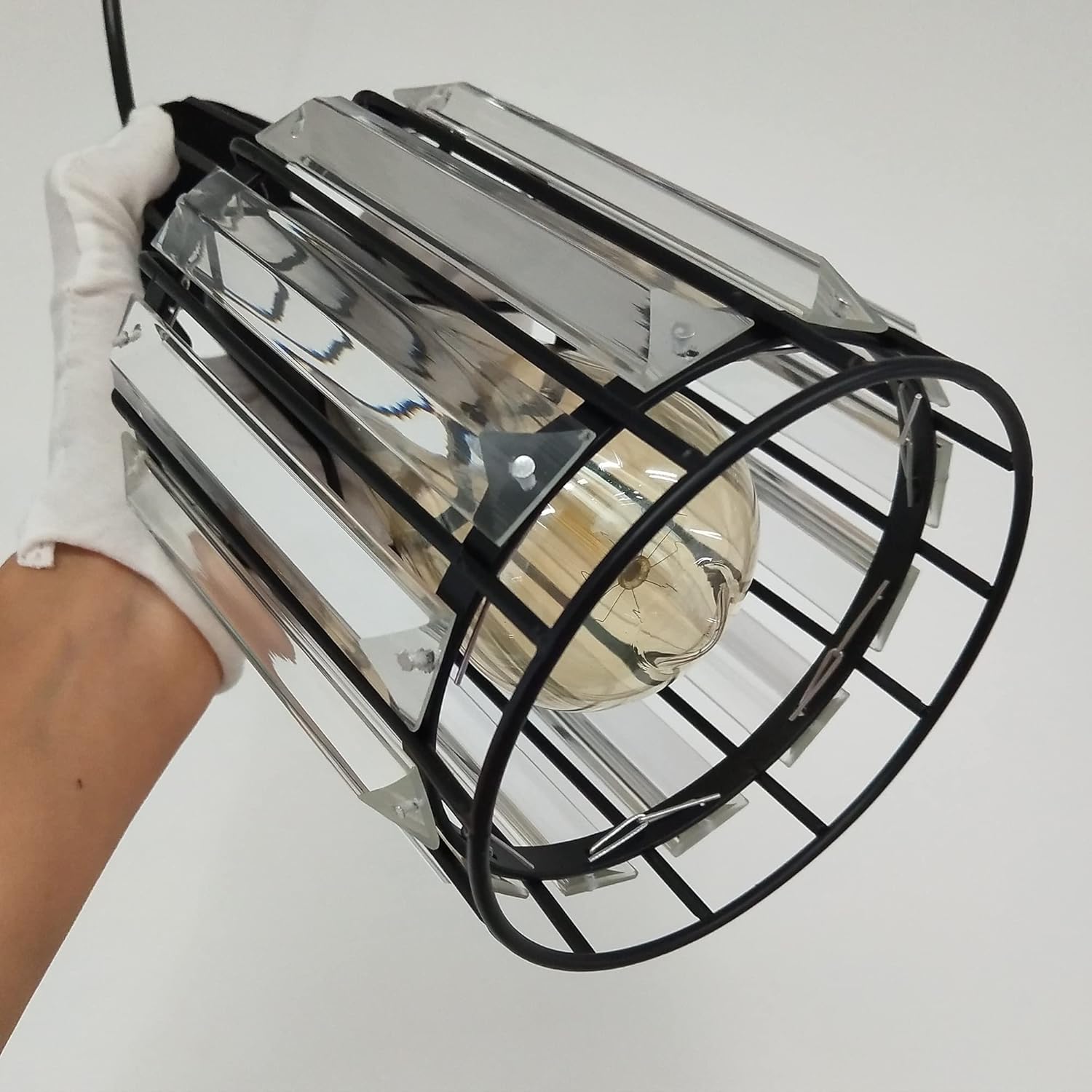 Circular Clear Crystal Lamp Shade J Type Track Lighting Pendants 1 Ft with Stepless Control LED Edison Bulbs Timer Track Mount Pendant Light Decorate for Living Room Customizable