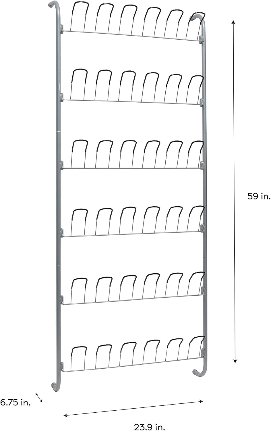 Organize It All Over-The-Door Hanging Wire Shoe Rack | Dimensions: 23.87" x 6.75" x 59.62" | Holds 18 Pairs | Durable | Closet Organization | Sliver