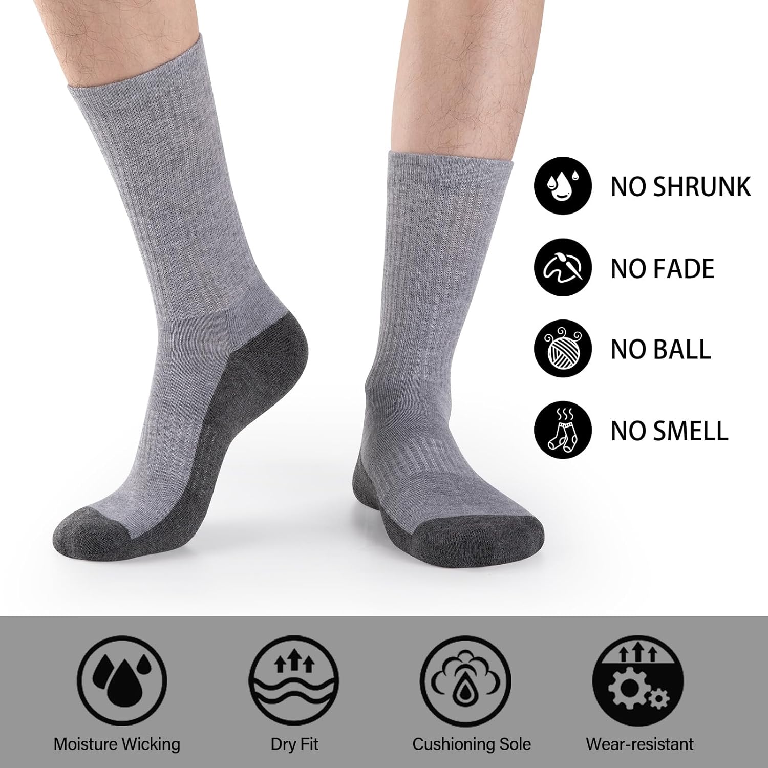Heatuff 8 Pairs Mens Cushioned Crew Socks, Moisture Wicking Athletic Work Socks - Image 2