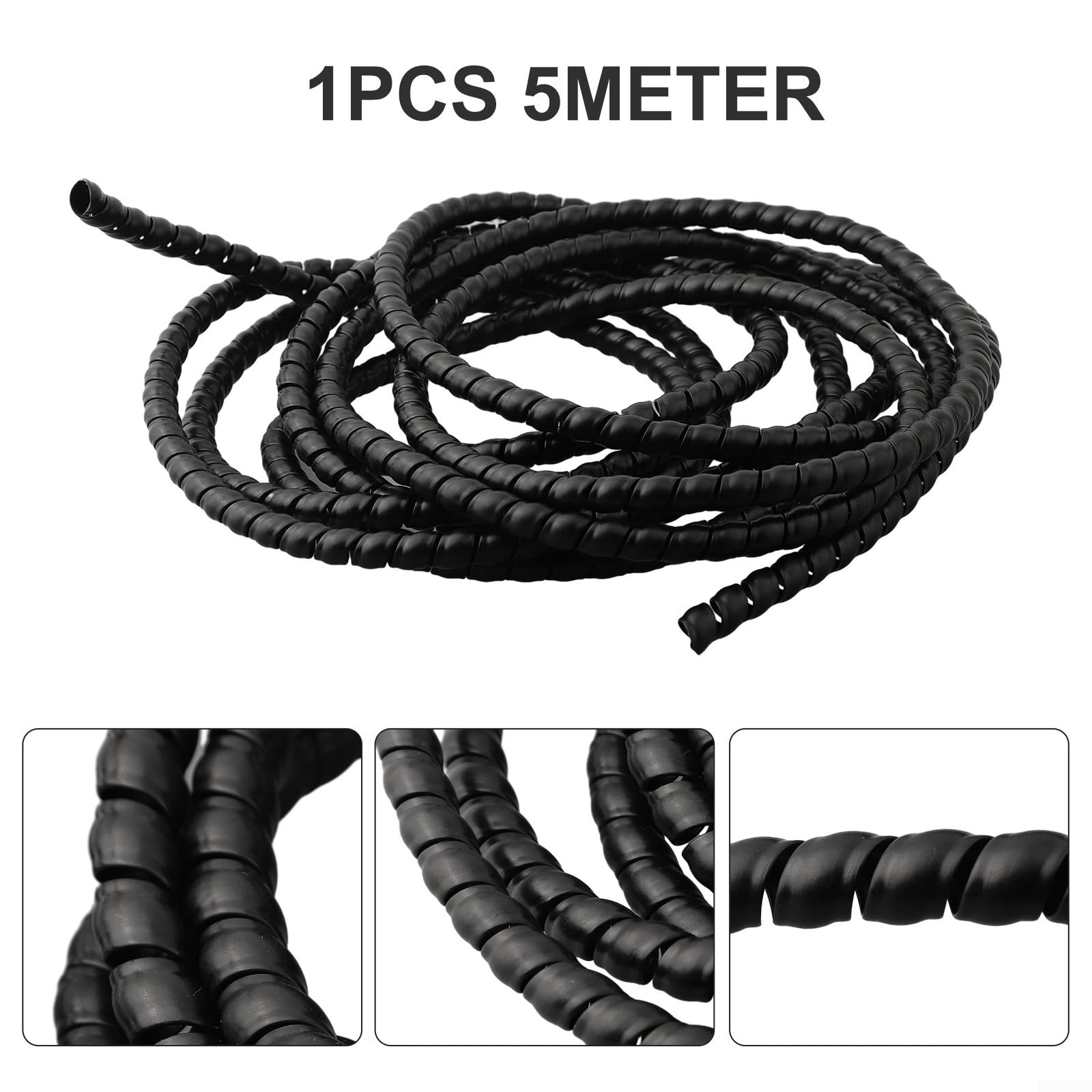 Protector de manguera flexible de 5 m en espiral negro para cables hidráulicos y neumáticos, y ligero (D-12 mm)