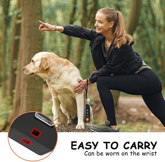 Dog Bark Deterrent Control, Rechargeable Ultrasonic Device Anti Bark Training, Black and orange