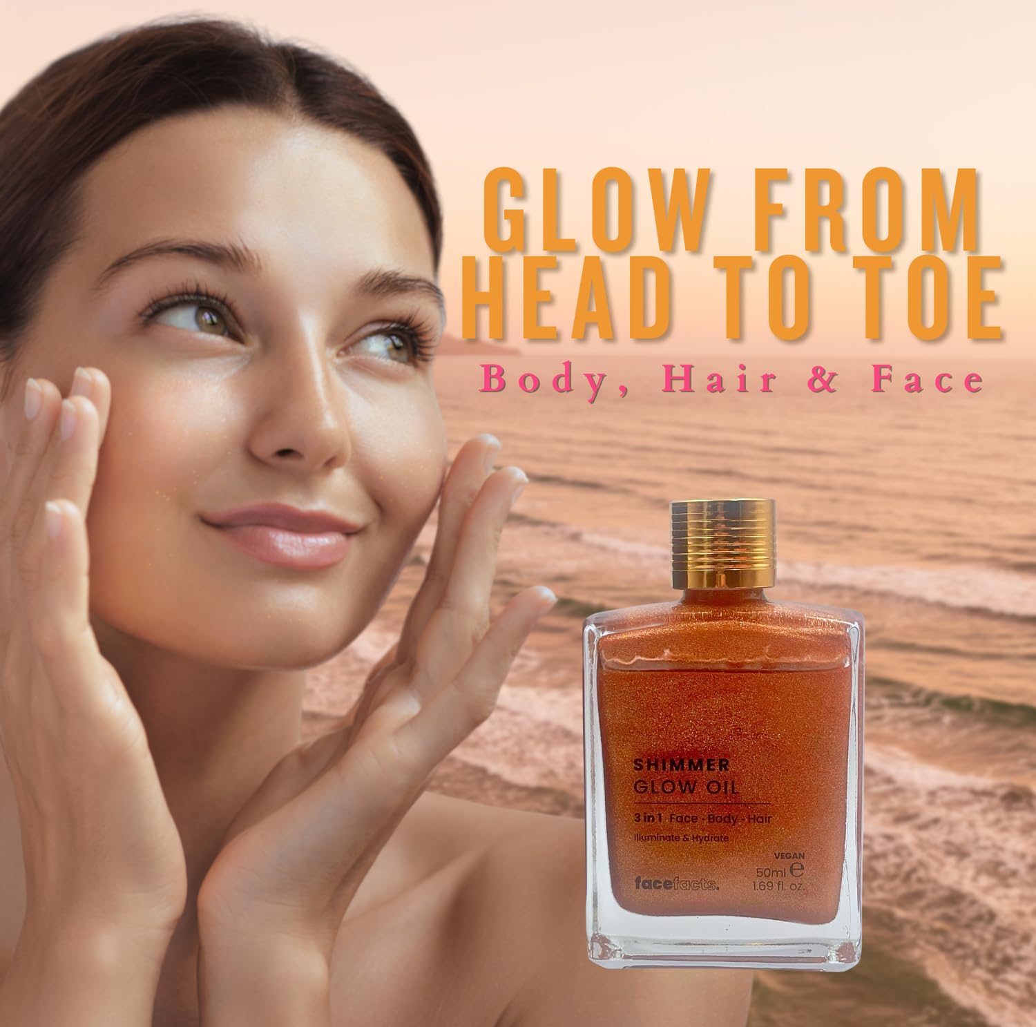 Shimmering Beauty Set Glow Oil for Hair Body and Face 50ml Lip Balm Sheet Masks Oil Brush Applicator Moisturiser Kit with Organza Bag Included - Image 2