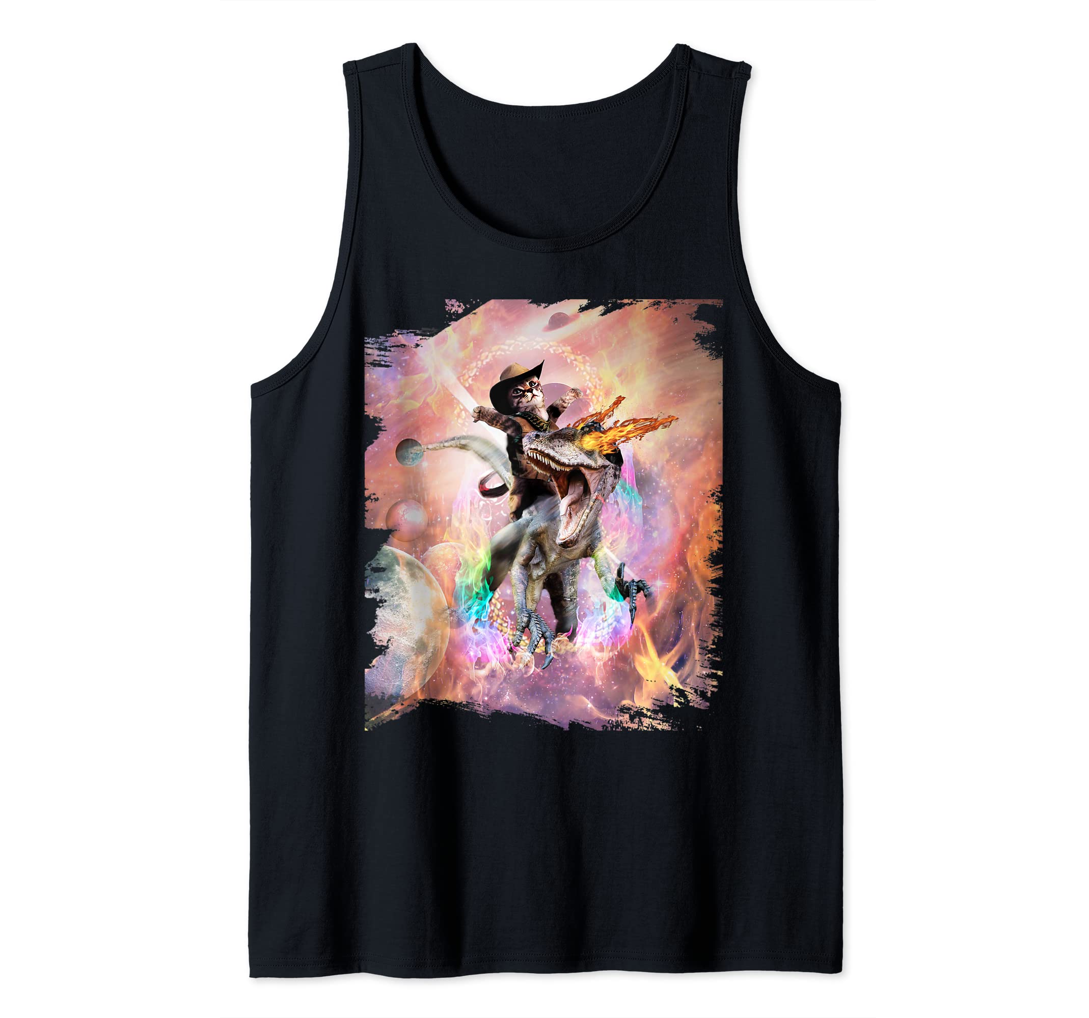 Evil Velociraptor Raptor Fire Dinosaur & Space Cat Tank Top