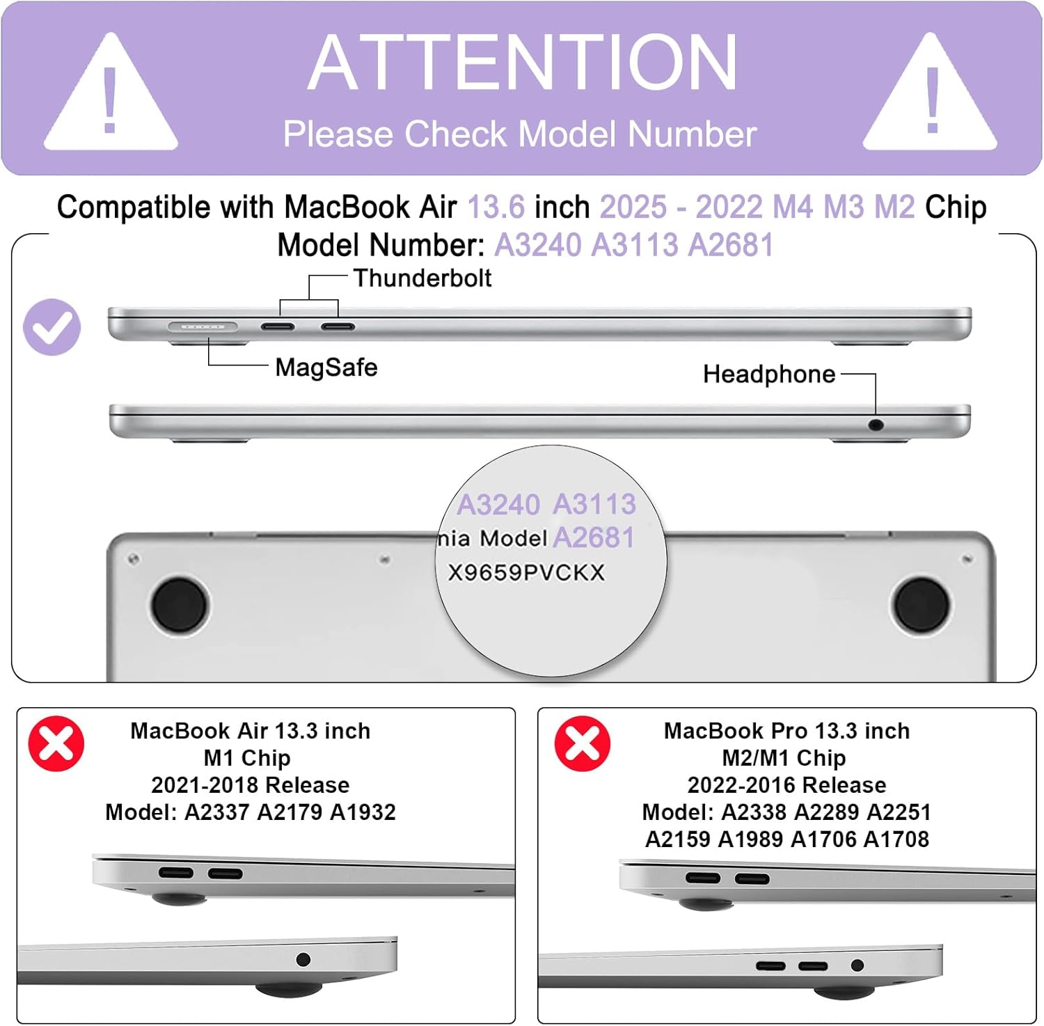 B BELK Compatible with MacBook Air 13.6 inch Case 2026 2025 2024 2023 2022 Release M4 M3 M2 A3240 A3113 A2681 Liquid Retina Display, Plastic Hard Shell Case+Keyboard Cover+Screen Protector, Purple - Image 2