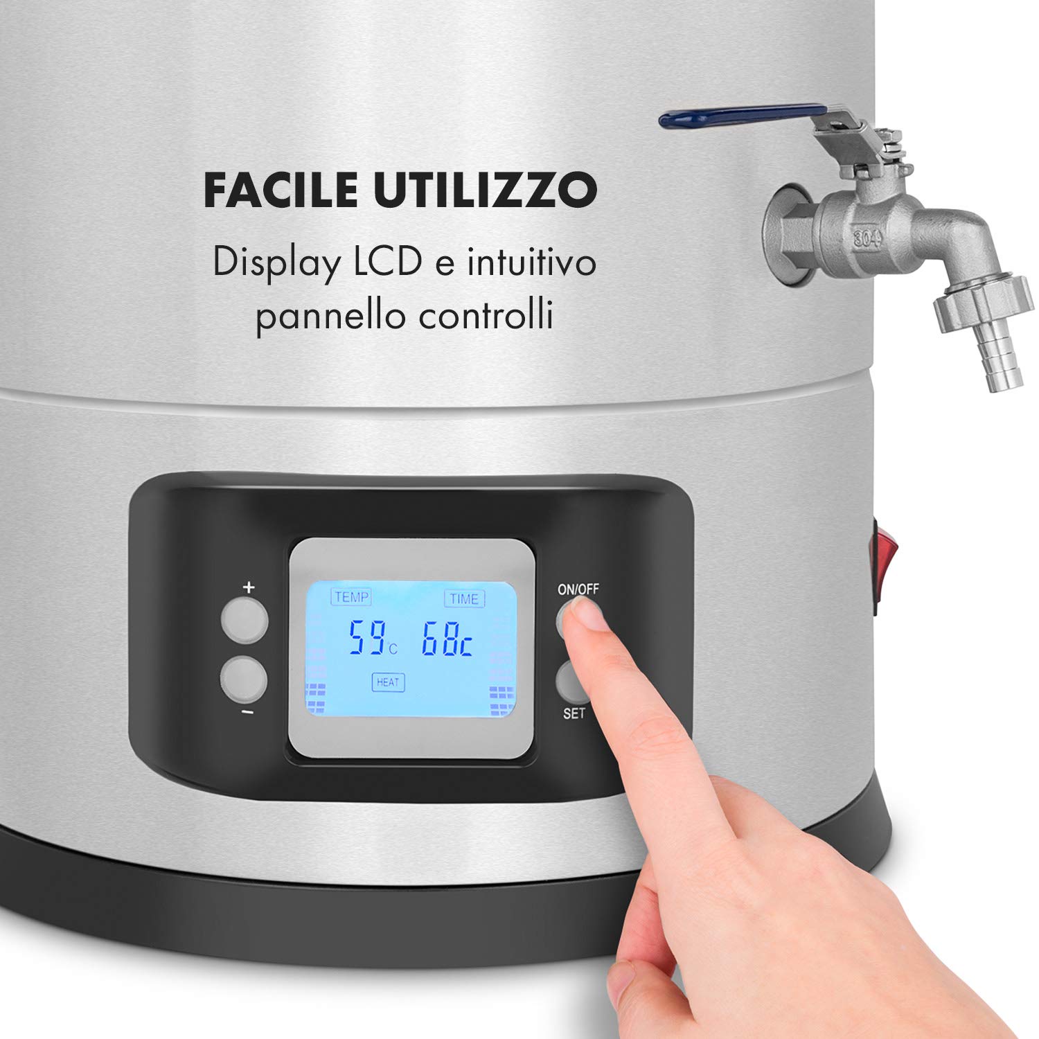 Klarstein Maischfest - Kit Birra Artigianale Completo, Fermentatore 2 Livelli di Potenza: 1500/3000 W, Kit Completo 5 Pezzi, Display LCD, Rubinetto, Acciaio Inox, 30 Litri