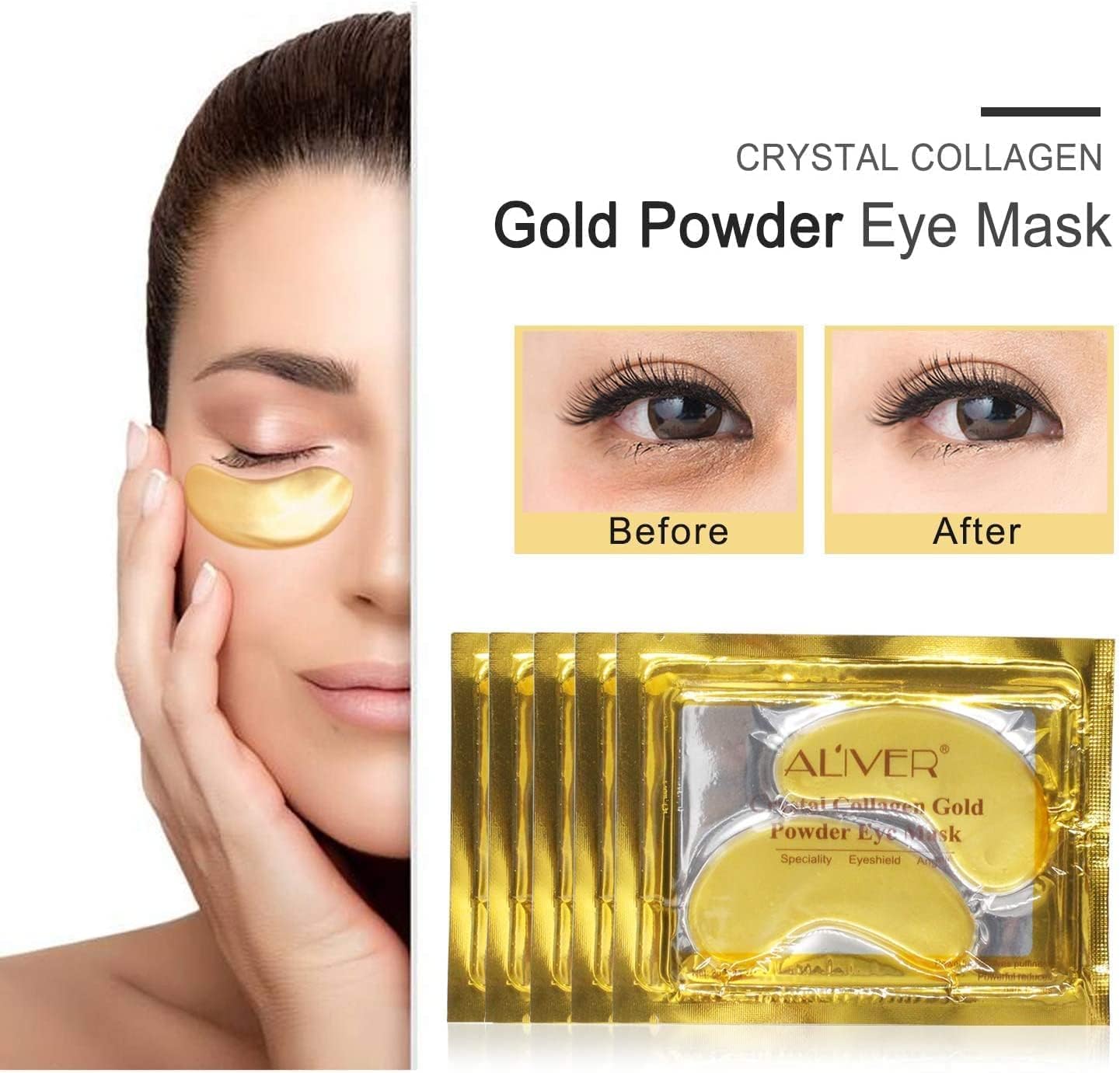 Under Eye Treatment Mask, Collagen 24k Gold Under Eye Gel Pads Reduce Dark Circles and Puffy Eyes, Anti Wrinkle - Image 2