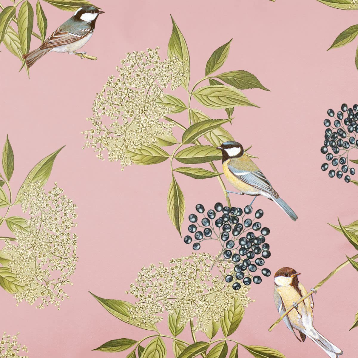 Izabela Peters Rosewater Luxury Upholstery Curtain Fabric - Eco-Friendly Velvet - Designer Blind, Craft, Sewing Fabric By The Metre - Bird On Elderflower - Sample