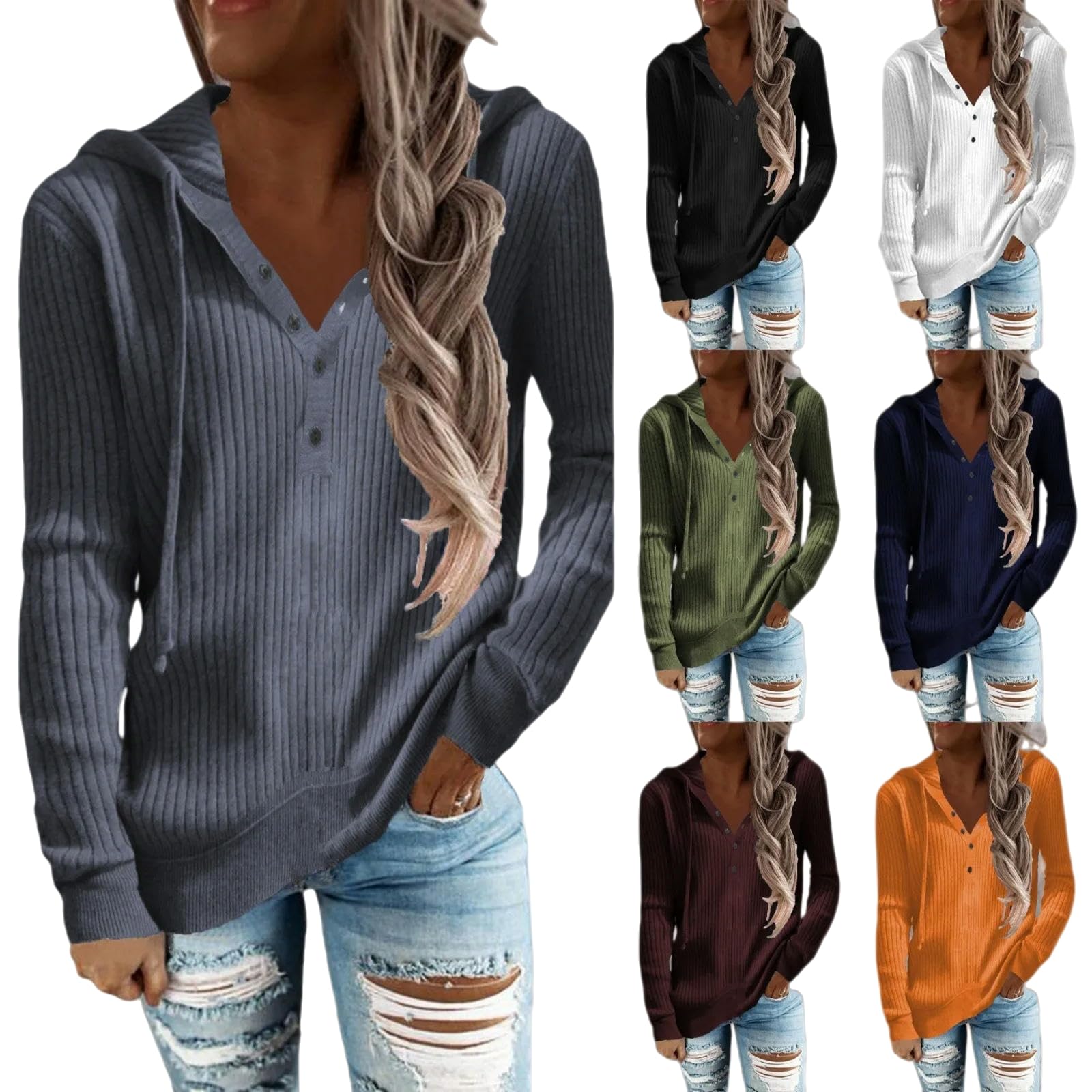 Felpa Donna Maglione A Maglia Larga con Cappuccio Casual Righe Stile Autunno E Inverno da Collo Aperto Maniche Lunghe
