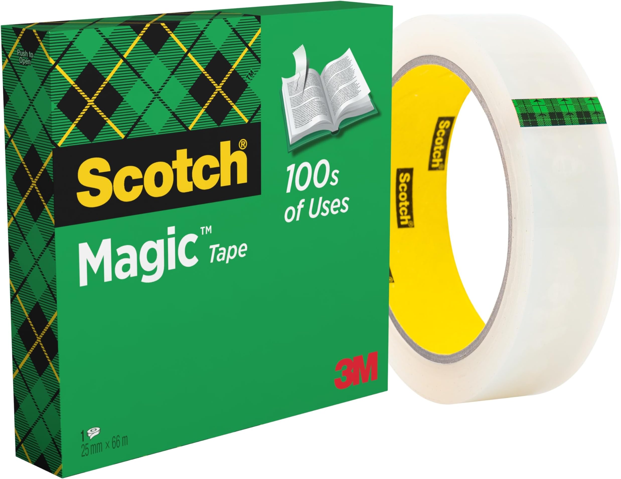 Scotch Magic Tape, 1 Roll, 25 mm x 66 m - General Purpose Sticky Tape for Document Repair, Labelling & Sealing